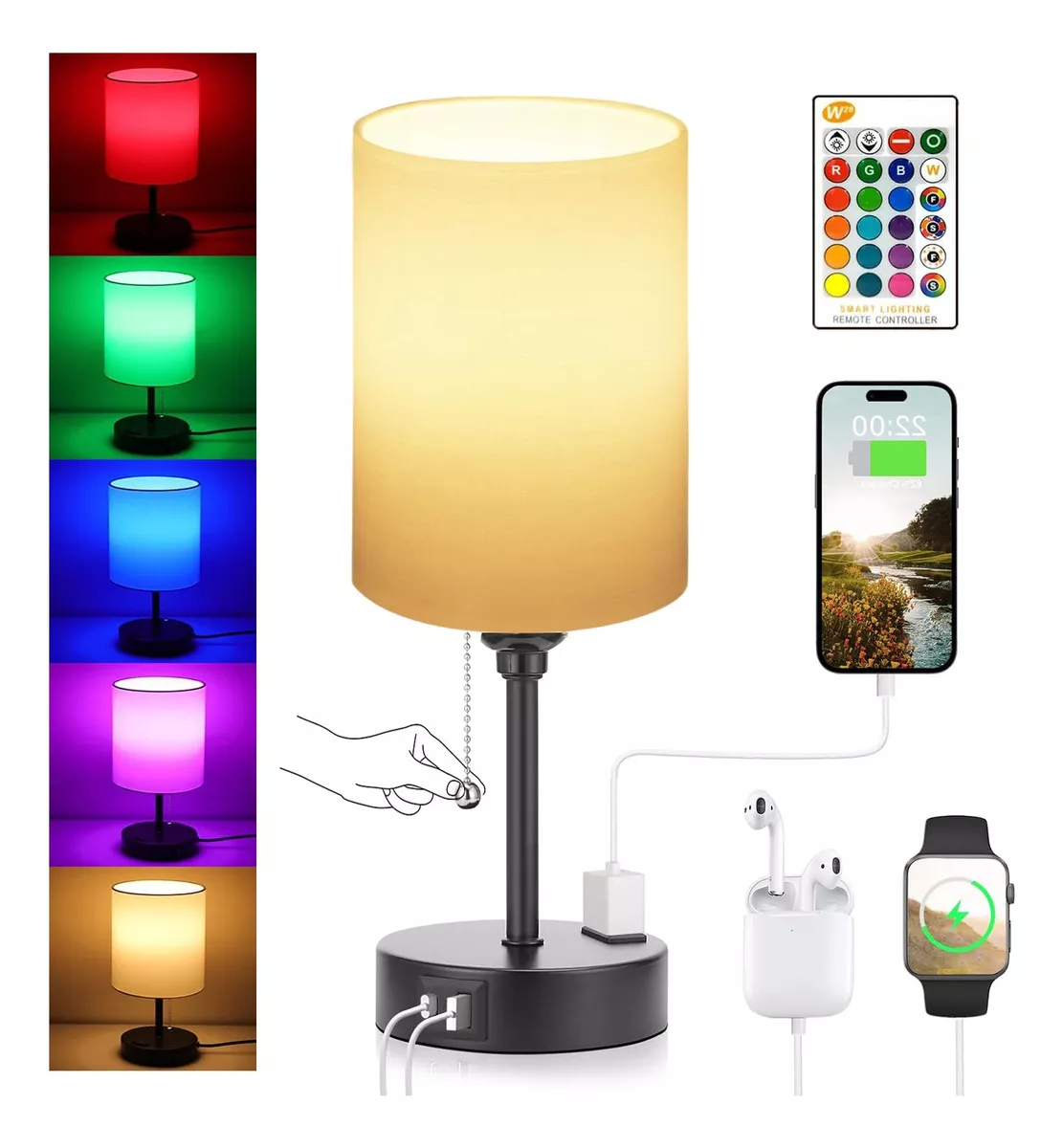 L&aacute;mpara De Mesa De Noche Rgbw Escritorio Bur&oacute; Con Usb+tipoc