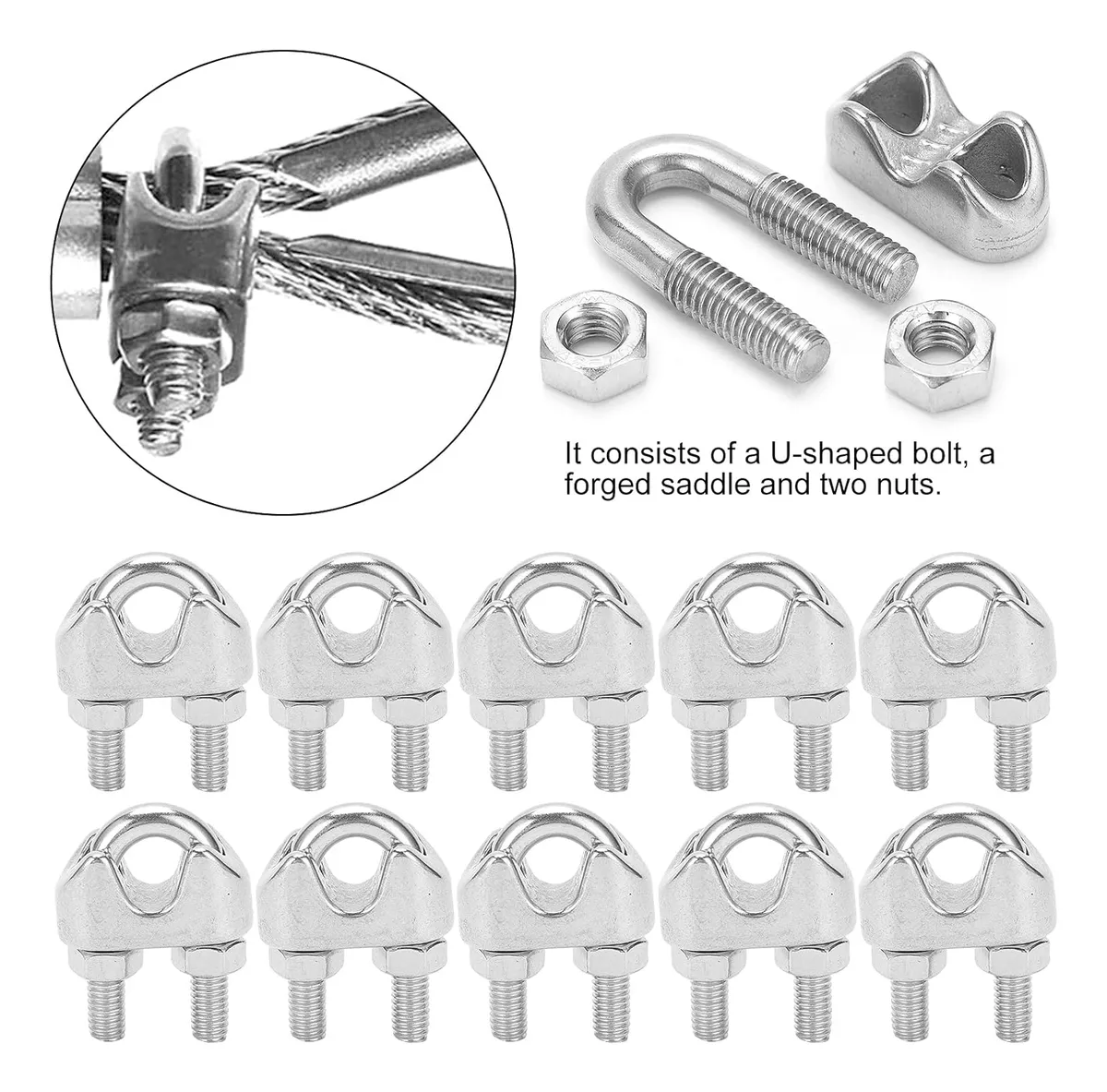 10pcs Nudo Para Cable De 1/4 Acero Inox,abrazaderas De Cable
