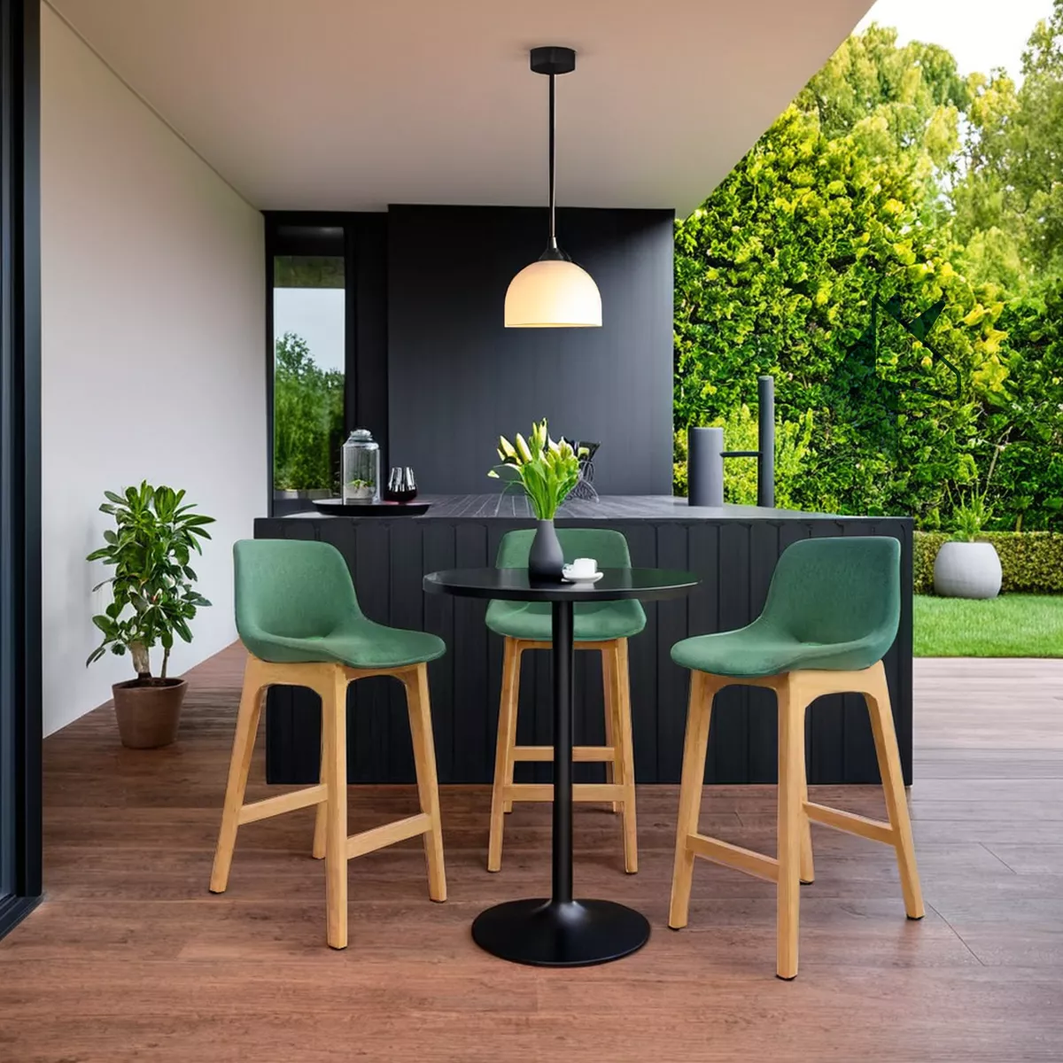 Silla De Bar Con Reposapies Diseño Ergonomico De Madera 2 Pz