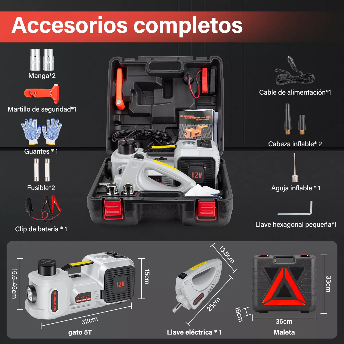 5 En1 Gato Hidráulico Eléctrico Automotriz 5 Ton 12v Con Luz