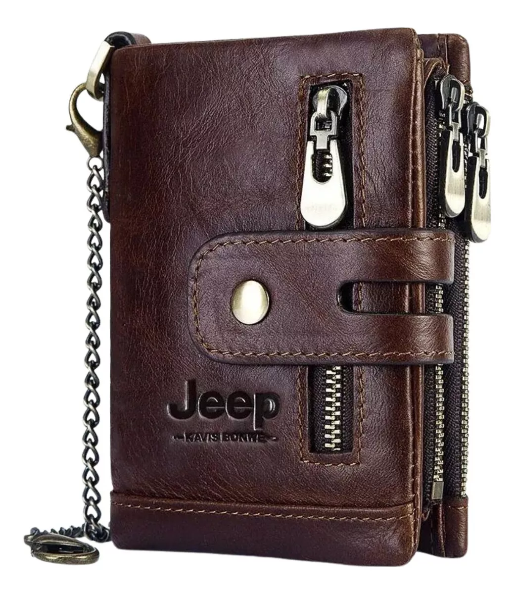 Monedero para hombre Jeep Kavis, de piel, RFID, con diseño de tela lisa, color rojo