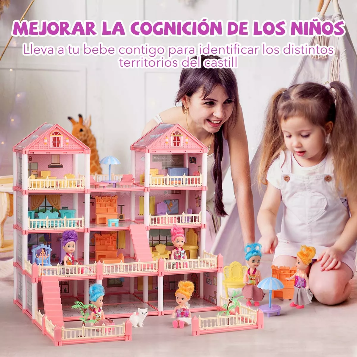 Casa De Muñecas Led Con Muebles Castillo De Princesa 4 Capas