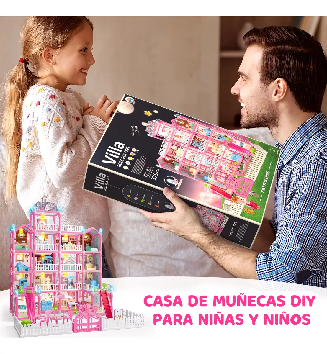 Casita Casa Muñecas Led Con Muebles Castillo Princesa 374pzs