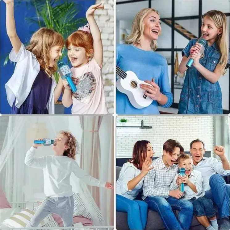 Micrófono De Karaoke Inalámbrico Con Bluetooth Y Bocina Azul Jutang 001