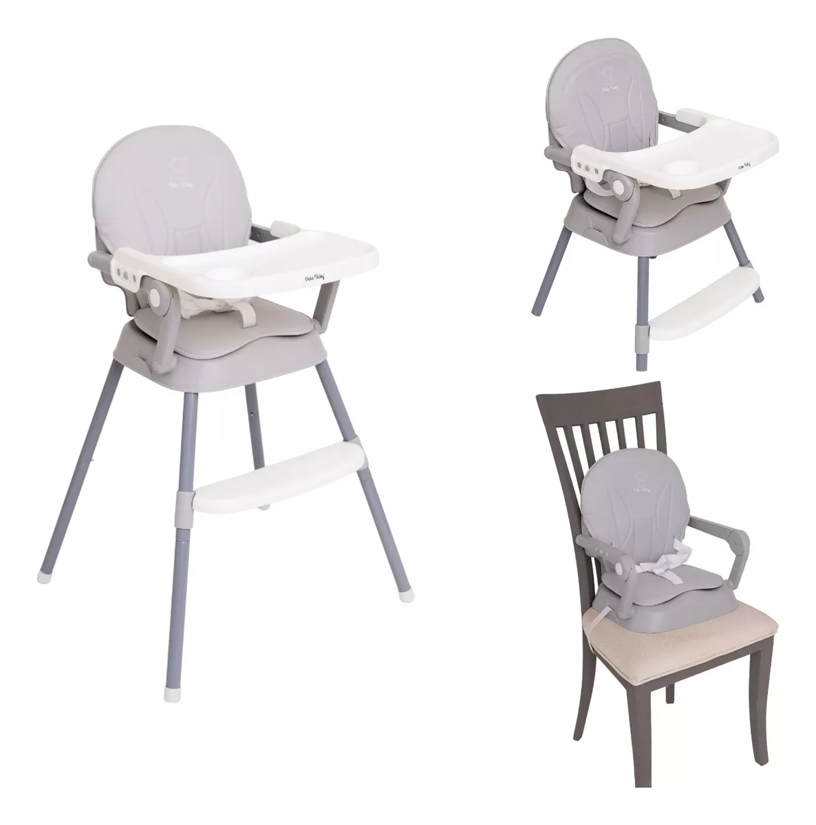 Silla Periquera Para Bebe Alta Plegable Port&aacute;til 3 En 1 Gris