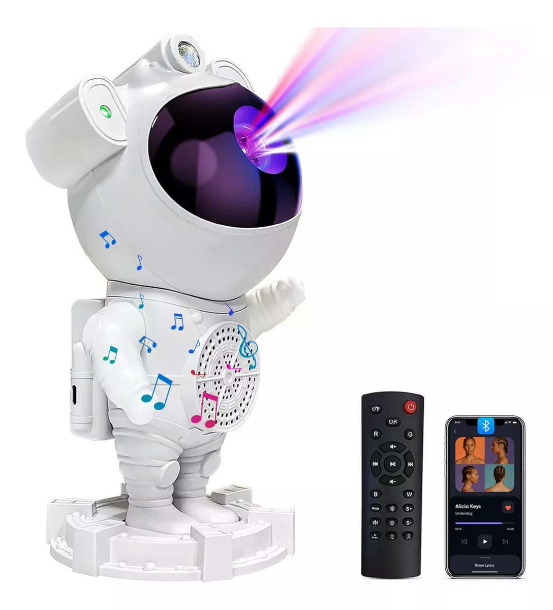 L&aacute;mpara Astronauta Proyector Estrellas Bocina Bluetooth Luz