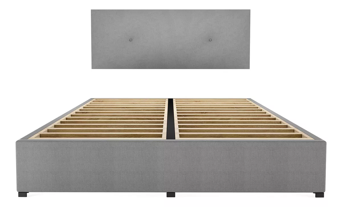 Cama Recamara Base Cabecera Urban Matrimonial Madera Tapiz Lino Gris