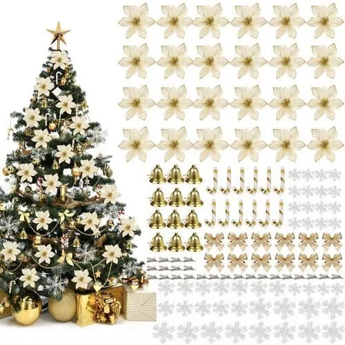 Decoraci&oacute;n Para &Aacute;rbol Navidad Doradas Flores Artificiales