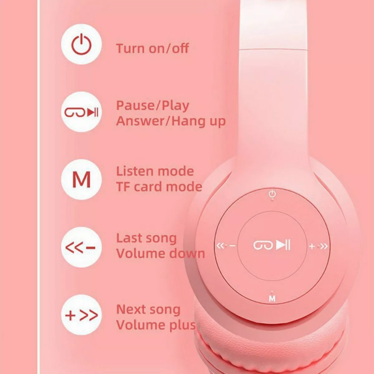 Mz P47 Auriculares Bluetooth Luminoso Gato Diadema Niños