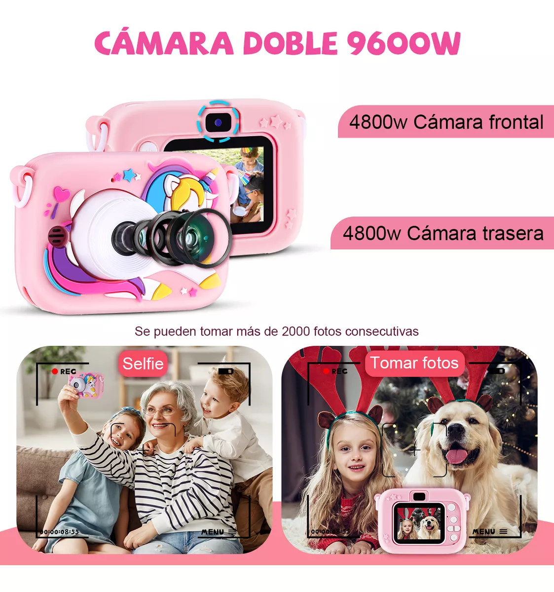 Cámara Digital Niños Video Y Fotos 1080p Doble Lente 9600w
