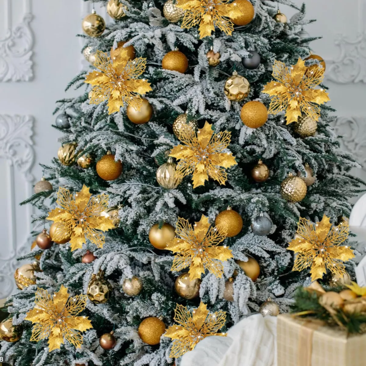 Flores Navide&ntilde;as Brillo Decora Para Arbol De Navidad 50pcs