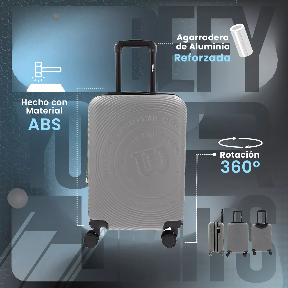 Maleta Mano Gris Wilson Viaje Rigida 20in Pulgadas Candado 10kg Cabina Ruedas360°