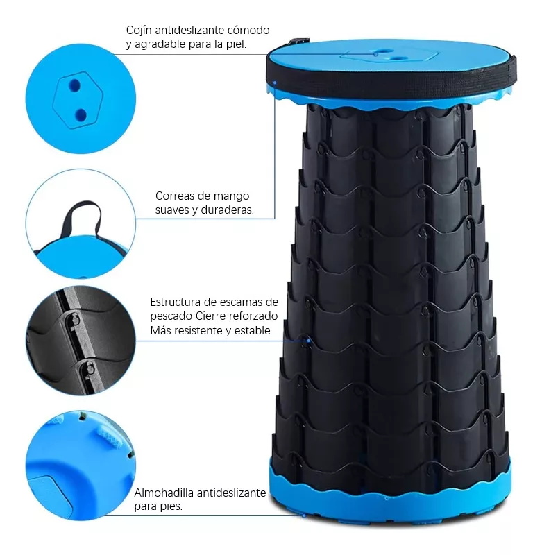 Banco Retráctil Silla Camping Plegable Antideslizante25x45cm