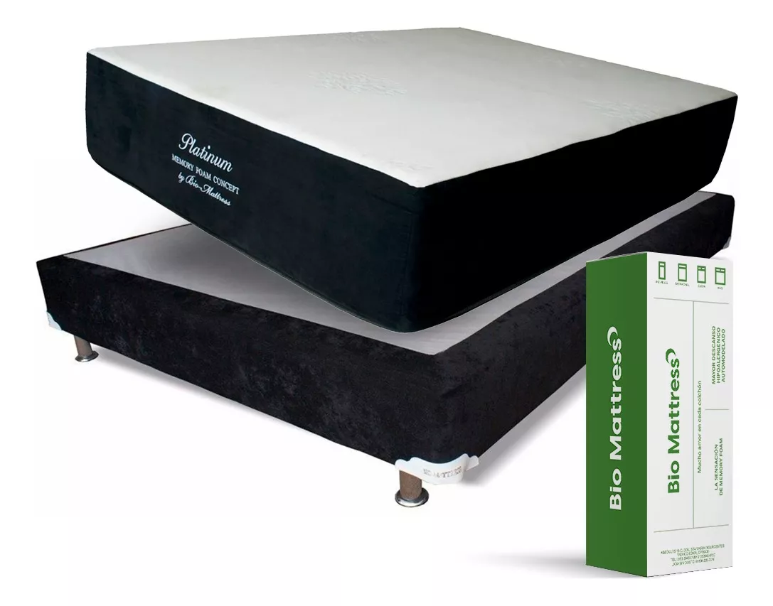 Colchon + Box Bio Mattress Queen tamaño Platinum Memory Foam color Negro