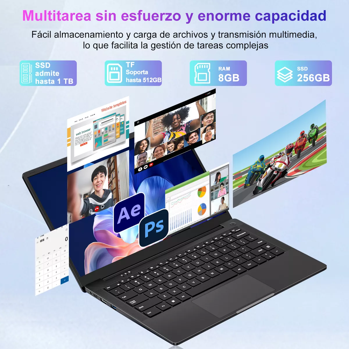 Laptop 14 Win11 N5095 8 Gb Ram 256 Gb Ssd 1080p+ratón
