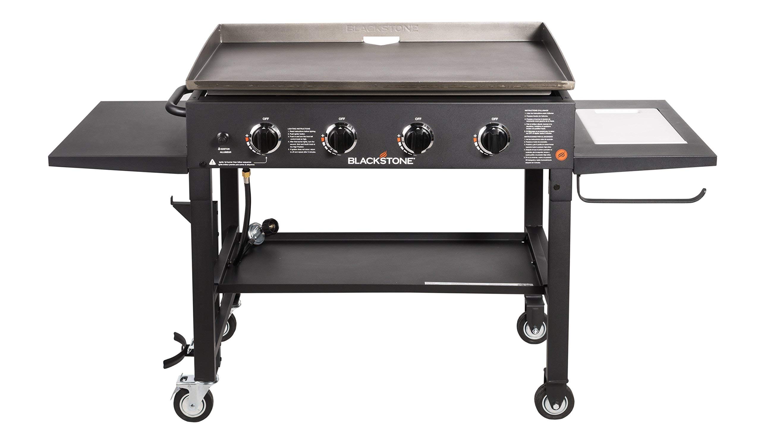 Blackstone Estaci&oacute;n de cocina de 36 pulgadas, 4 quemadores alimentados con propano, grado restaurante, plancha de gas profesional de 36 pulgadas para exteriores con tabla de cortar incorporada, soporte para basura y estante lateral (1825), color n...