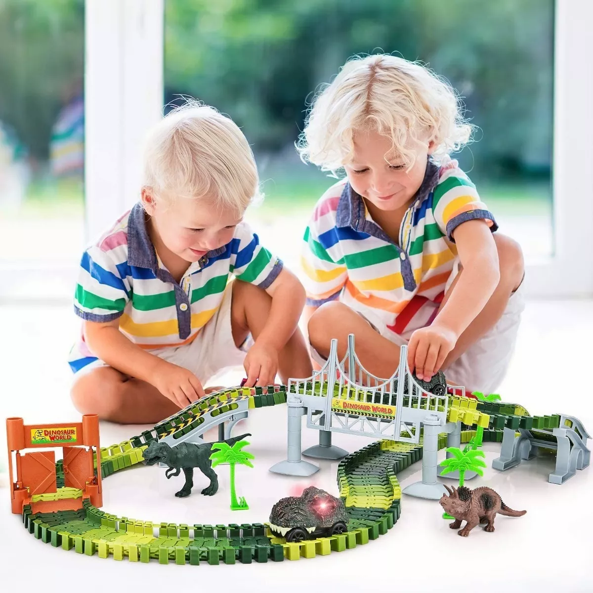 156pzs Pista Carreras Juguete Dinosaurio Felxible Para Niños