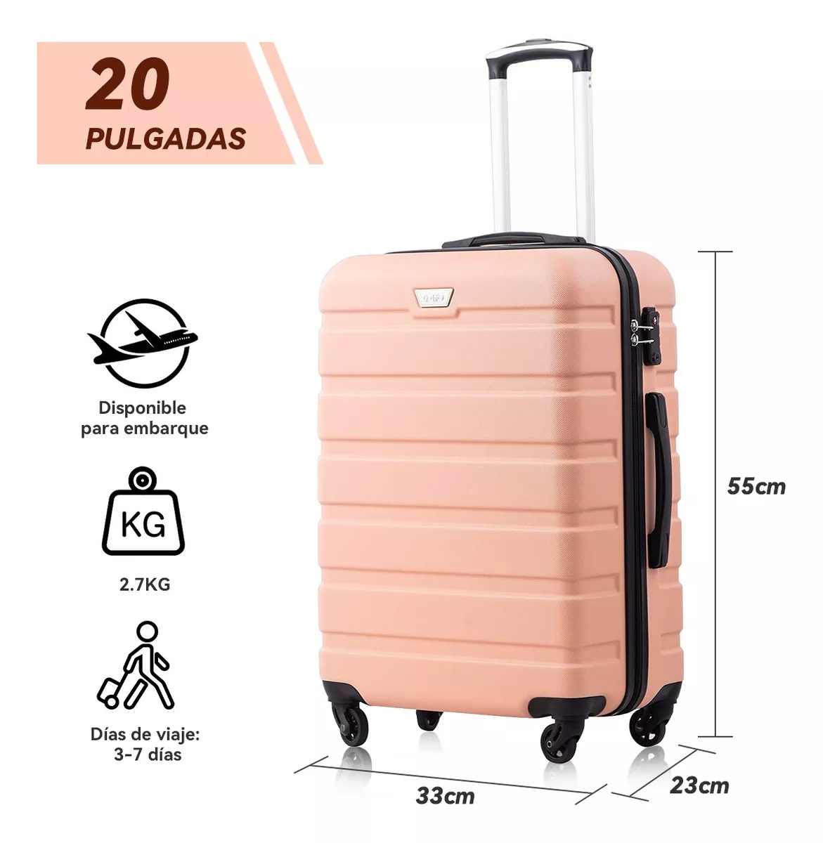 Maleta De Viaje 20in Mano 4 Ruedas 360° Con Bolsa De Viaje