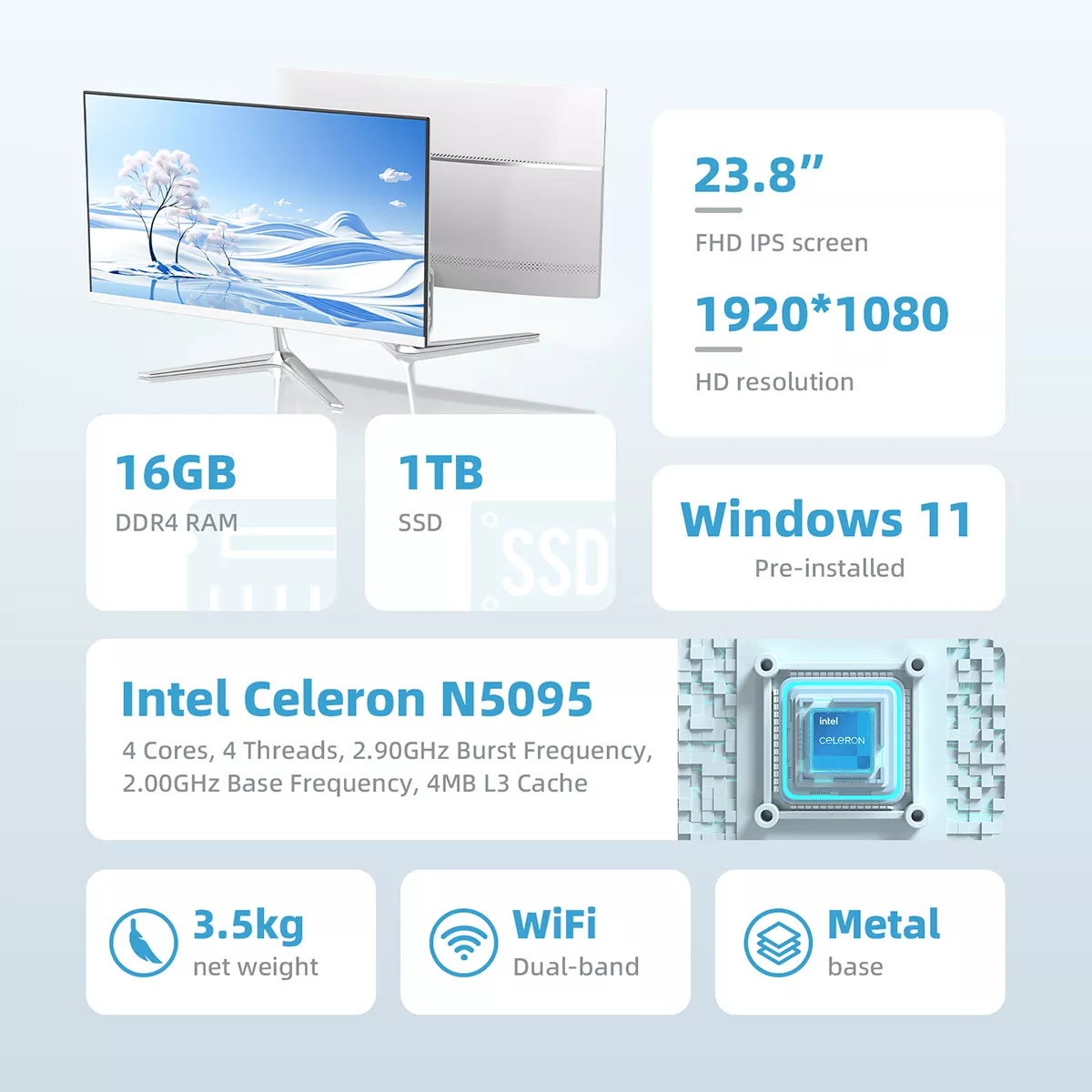 BYONE Pc Todo En Uno 23.8 Windows11 Intel N5095 De 16gb + 1t Ssd