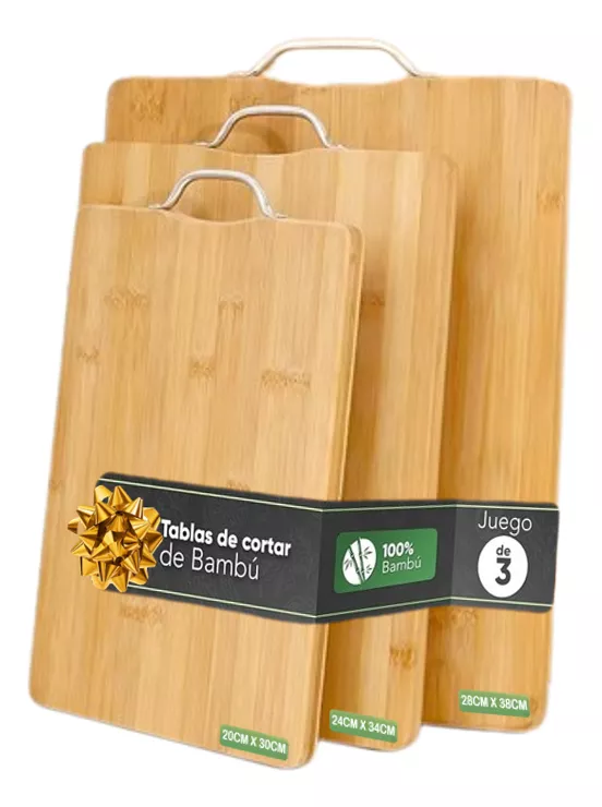 Lagom Paquete 3pz Tabla De Bambú Madera Para Picar Alimentos Asa 38x28 34x24 30x20 Fácil Limpieza E Higiene Cómodo Diseño De Suspensión Duradera Y Resistente
