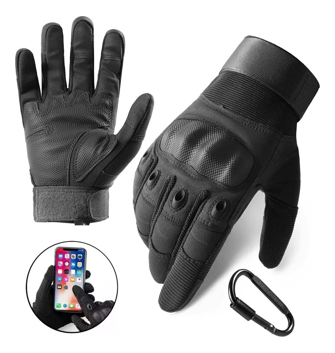 Guantes De Motociclista Proteccion Motociclista Guantes Para Moto Guantes De Proteccion Pantalla T&aacute;ctil Para Motociclista + Mosquet&oacute;n Negro Talla G Jeeyee