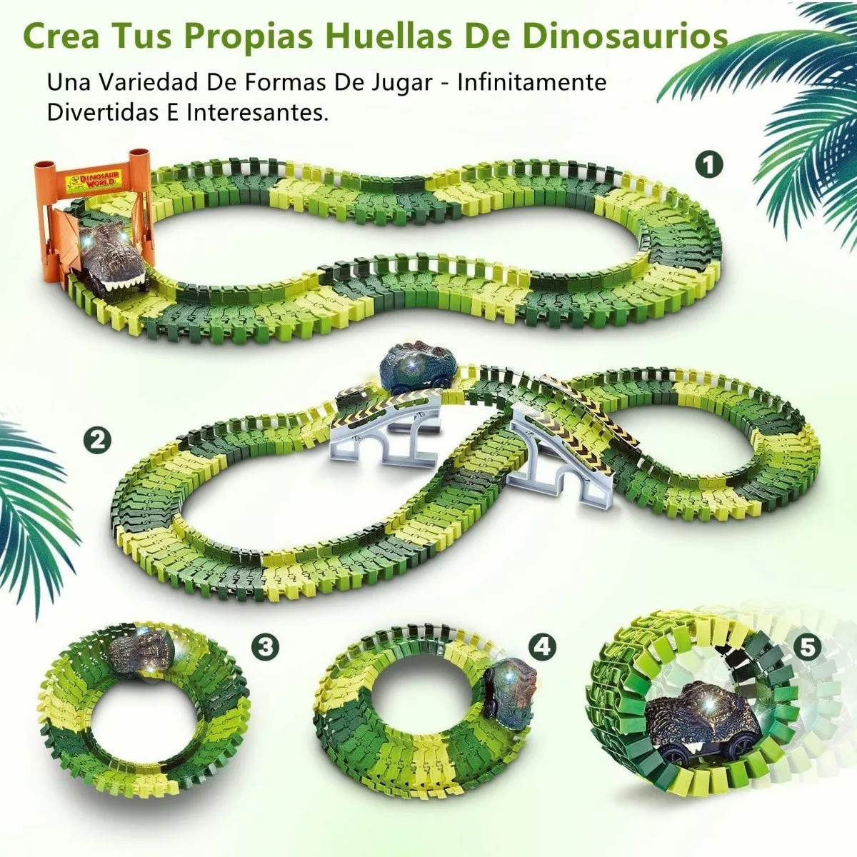 156pzs Pista Carreras Juguete Dinosaurio Felxible Para Niños