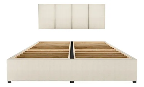 Recamara Cama Cabecera Napoles Queen tama&ntilde;o Madera Tapiz Beige