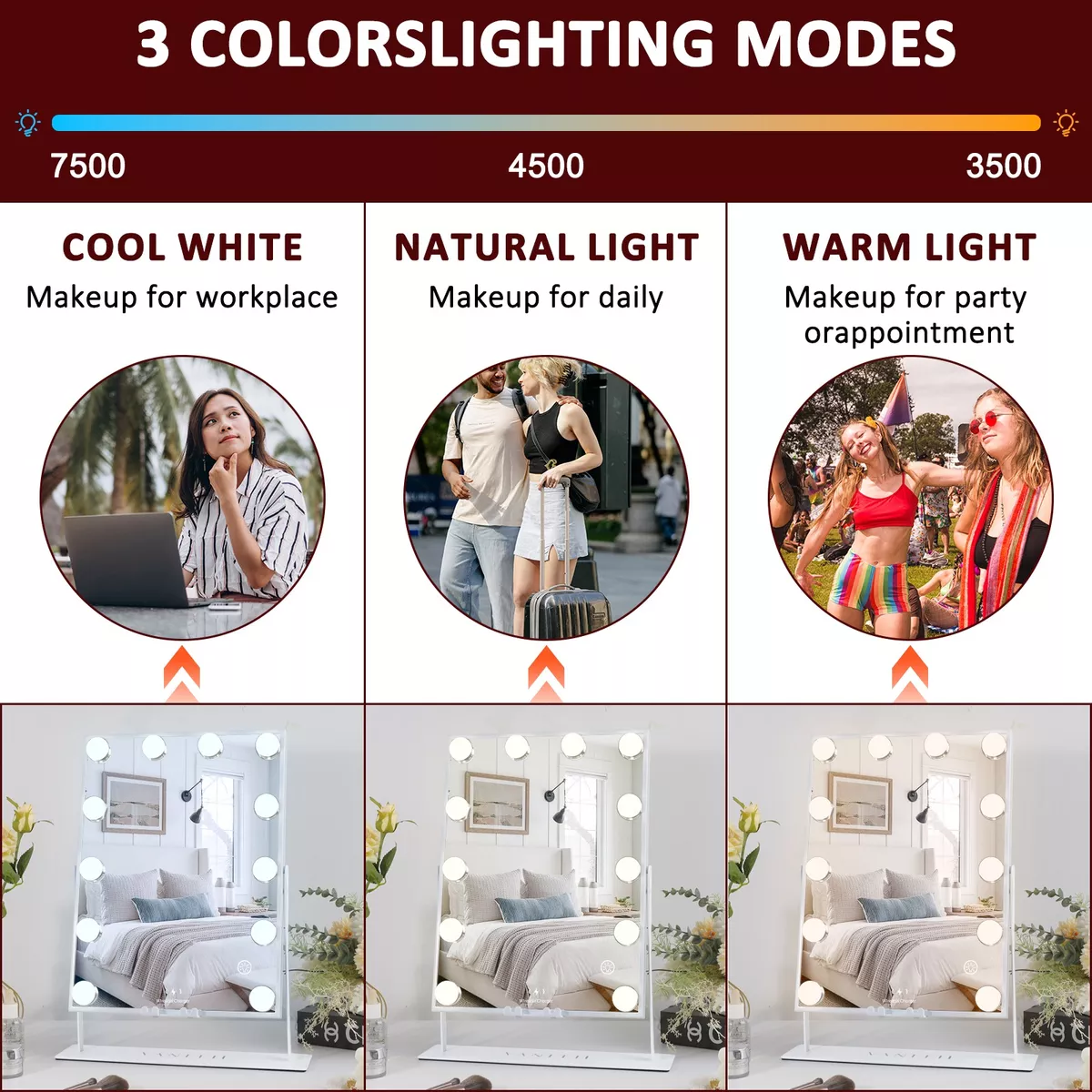 Espejo Maquillaje Vanitii Hollywood Bluetooth 12 Led Focos