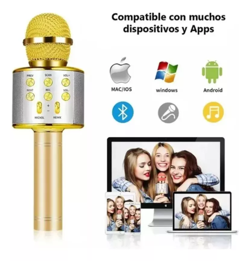 Micrófono De Karaoke Inalámbrico Con Bluetooth Y Bocina Azul Jutang 001