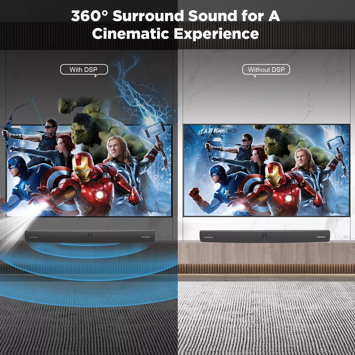 Barra De Sonido Assistrust, Barra De Sonido De 90 W Para Smart Tv, Barra De Sonido Bluetooth 5.0 Con Conexión Cableada E Inalámbrica, Aumento Automático De Volumen, Cables Arc/óptico/aux Y Control