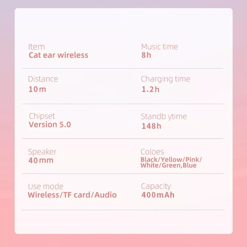 Mz P47 Auriculares Bluetooth Luminoso Gato Diadema Niños