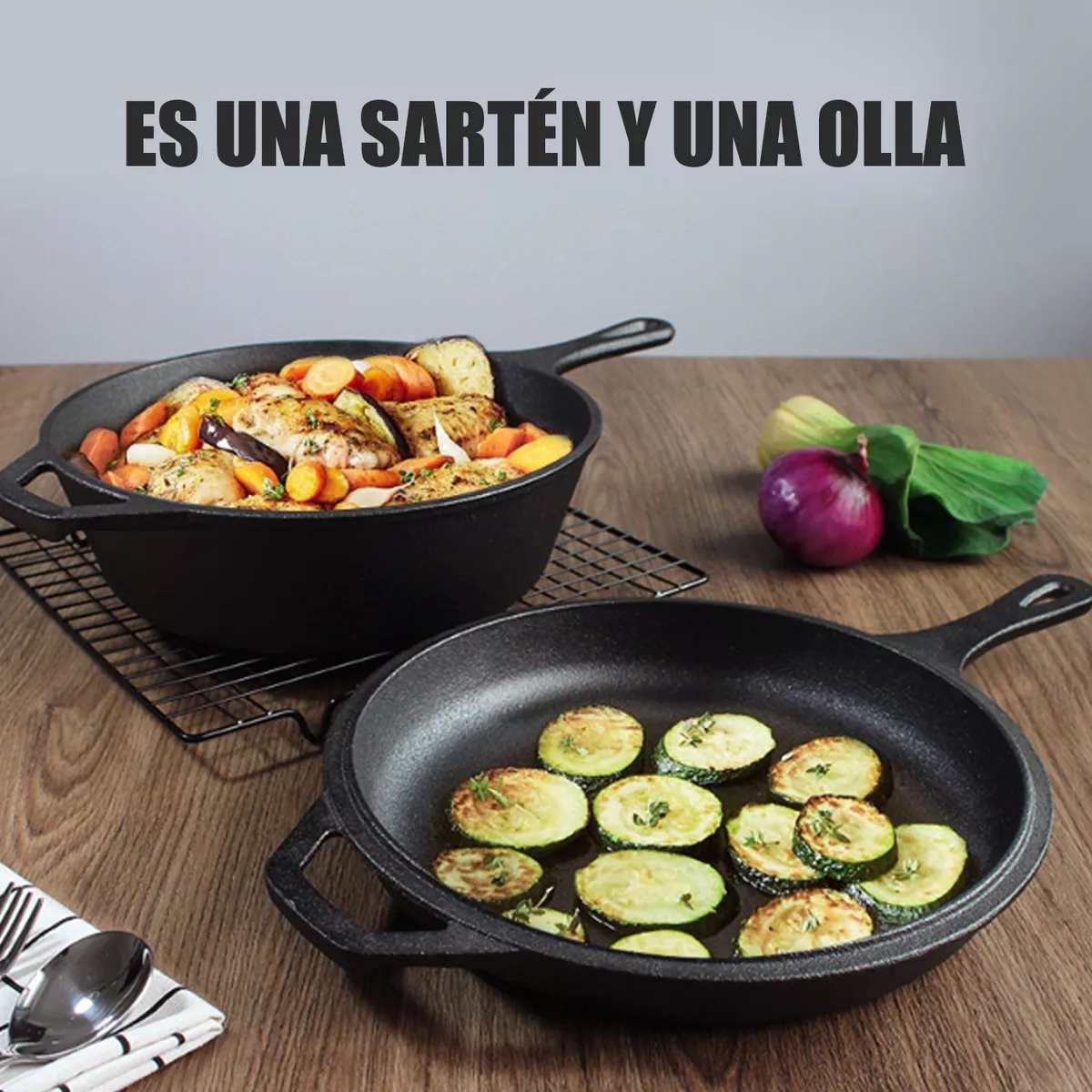 Sartén De Hierro Fundido Antiadherente Para Cocina, 2 Piezas