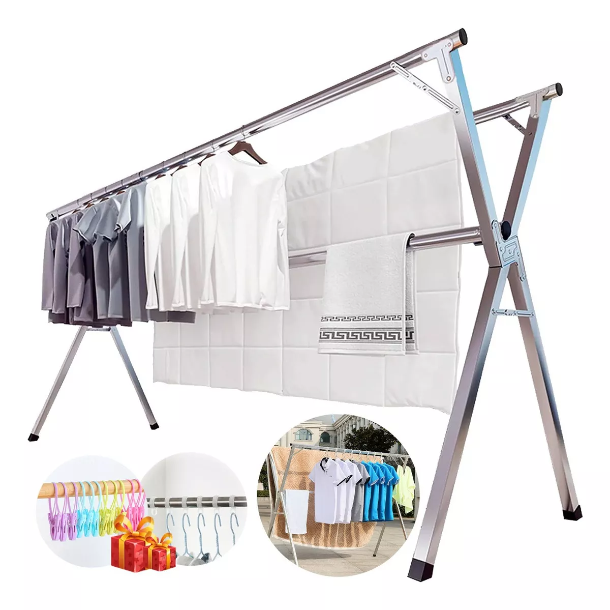 Tendedero Plegable Retráctil Para Colgar Ropa Acero Inoxidab