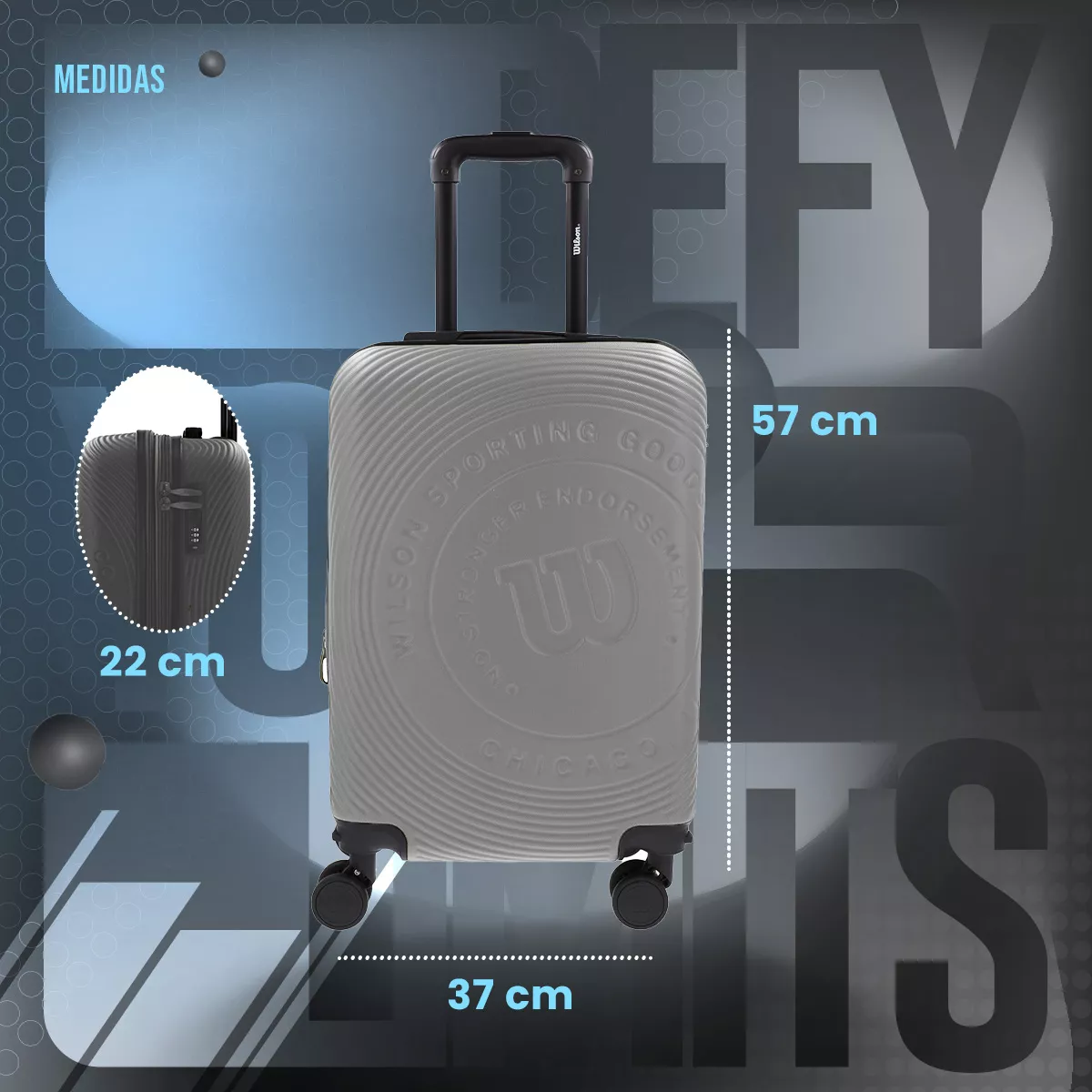 Maleta Mano Gris Wilson Viaje Rigida 20in Pulgadas Candado 10kg Cabina Ruedas360°