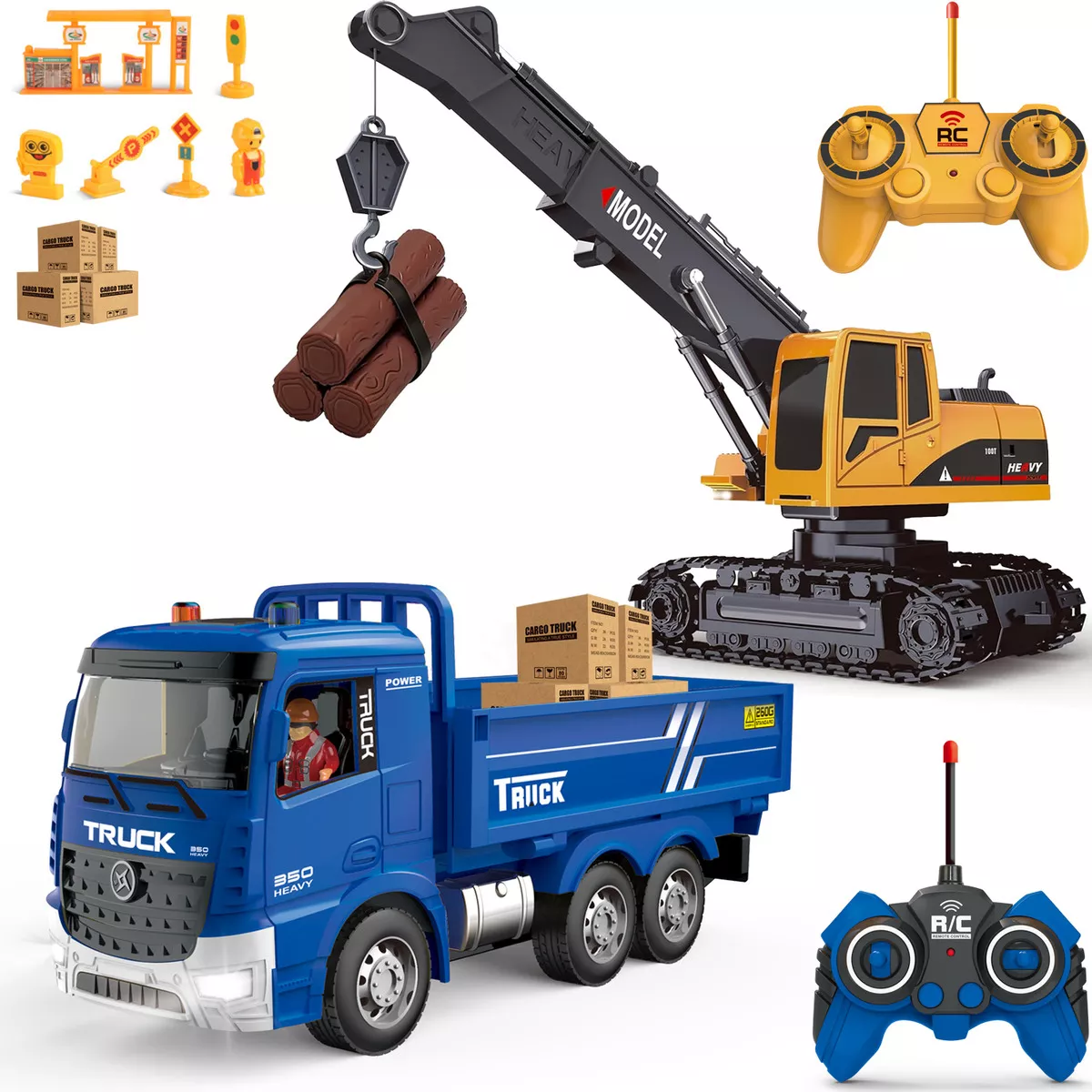 2 piezas de coches de juguete controlados por radio con gr&uacute;a y cami&oacute;n de transporte | Juguetes infantiles | Regalos de Navidad