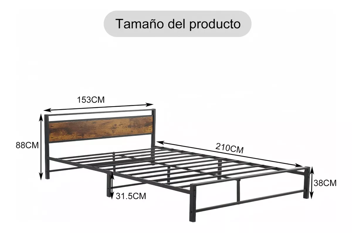 Cama Matrimonial, Base De Cama De Metal Sin Colchón 2x1.5m