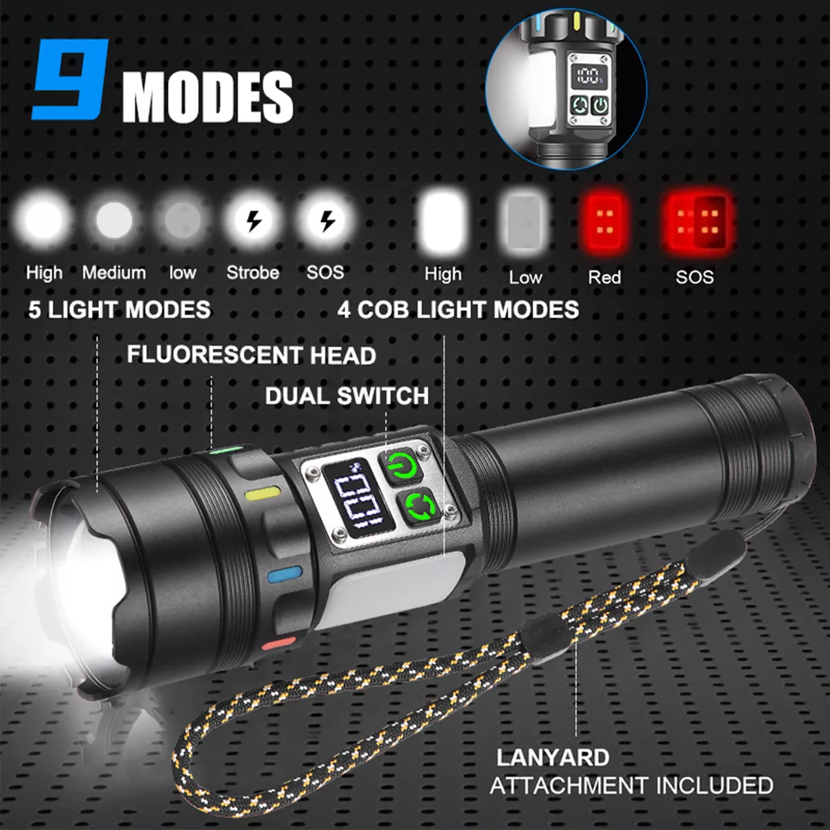 Lámpara Táctica 120000 Lúmenes Led Linterna Táctica Camping