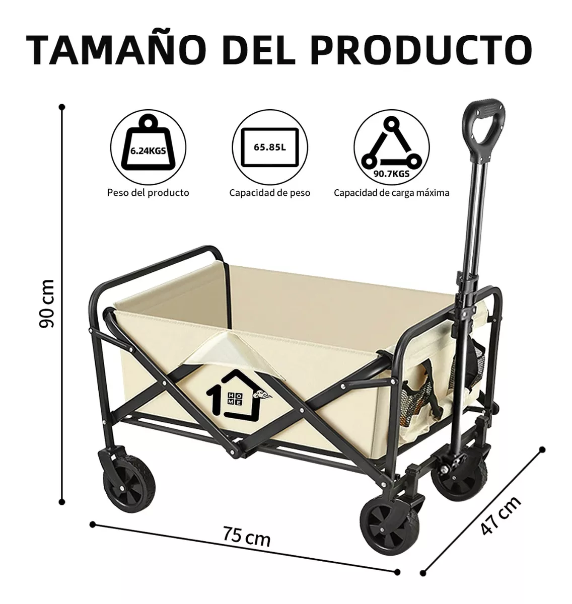 Carrito Vagón Plegable Multiusos Con Manija Para Acampar Bei