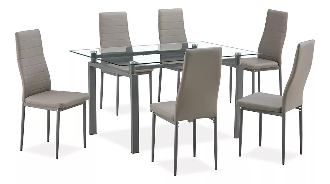 Mobi Comedor De Cristal Con 6 Sillas Valladolid Gris 140 Cm