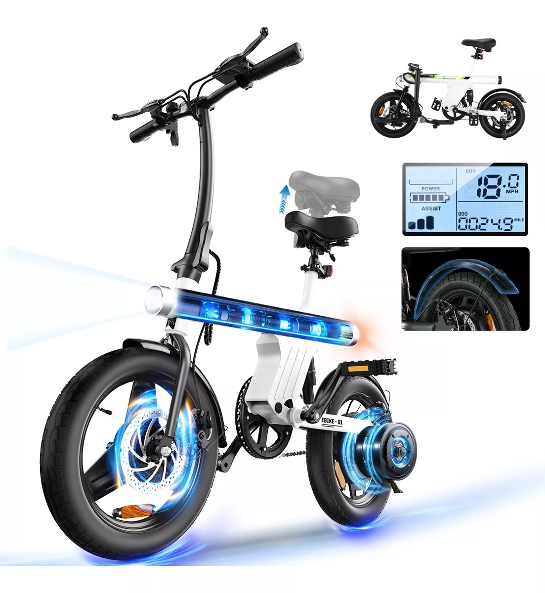 Bicicleta Eléctrica Plegable Isinwheel U1 Negra 7.8ah 1000w