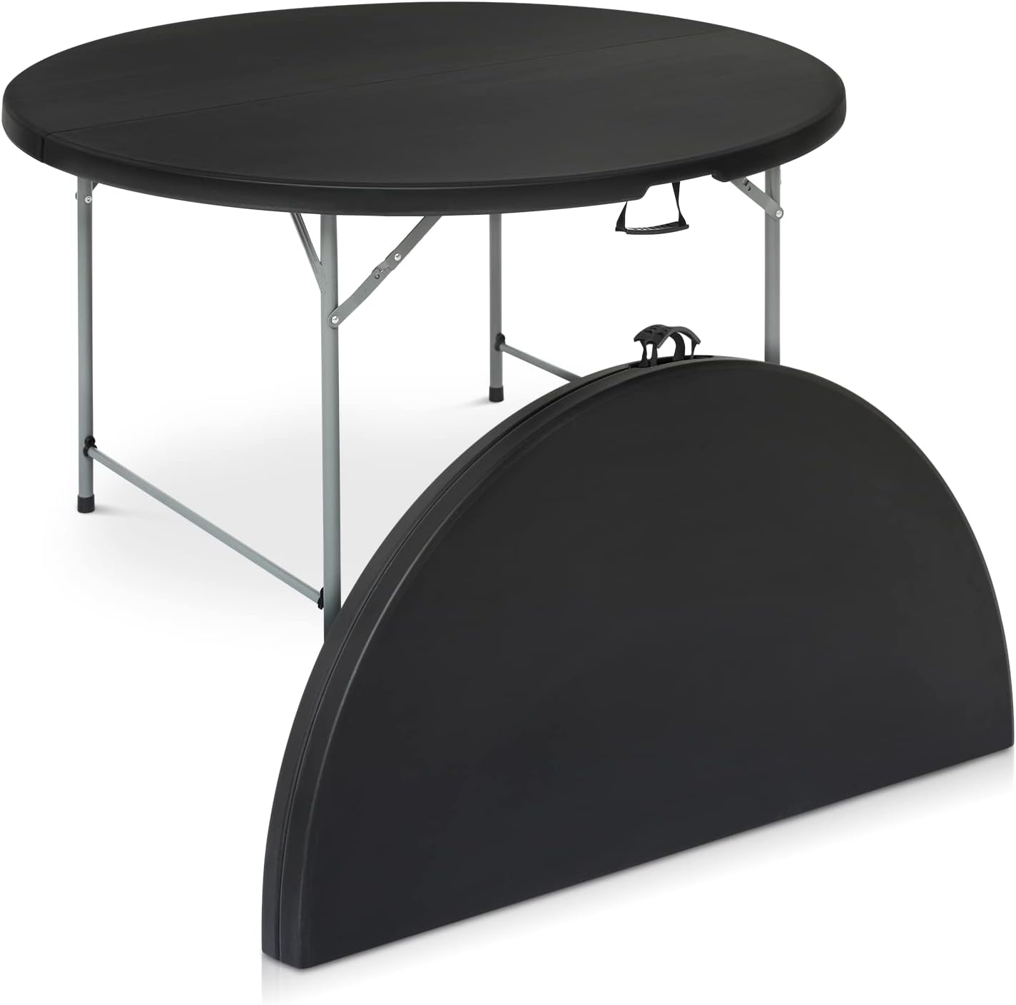 Mesa plegable redonda de 4.5 pies, mesa de comedor de pl&aacute;stico para interiores y exteriores con asa y cerradura para picnic, fiesta, banquete, boda, color blanco