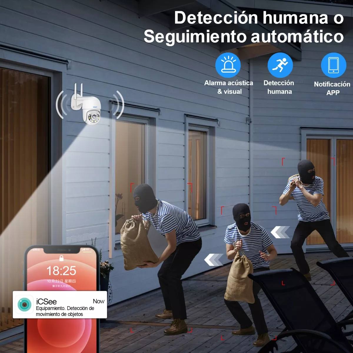 kit De Camaras Videovigilancia 4 Wifi Camaras 3mp Disco 1tb+Voz bidireccional y seguimiento automático