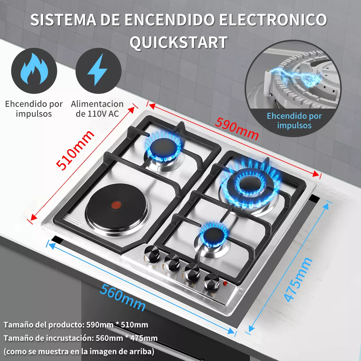 Parrilla A Gas Estufas Electrica Empotrable Acero Inoxidable