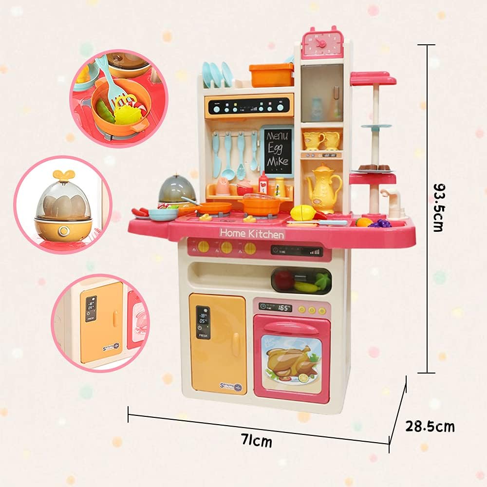 E T EASYTAO Cocina de Juguete para Nios de 65 Piezas con Humo, Luz, Sonido y Grifo para Salir Agua, Juguete Infantil Divertido, Juego de Roles, Regalo para Día del Nio （Altura: 93cm)