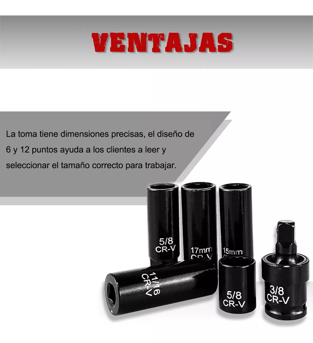46 Pz Juego De Dados Impacto Std 3/8 Con Matraca
