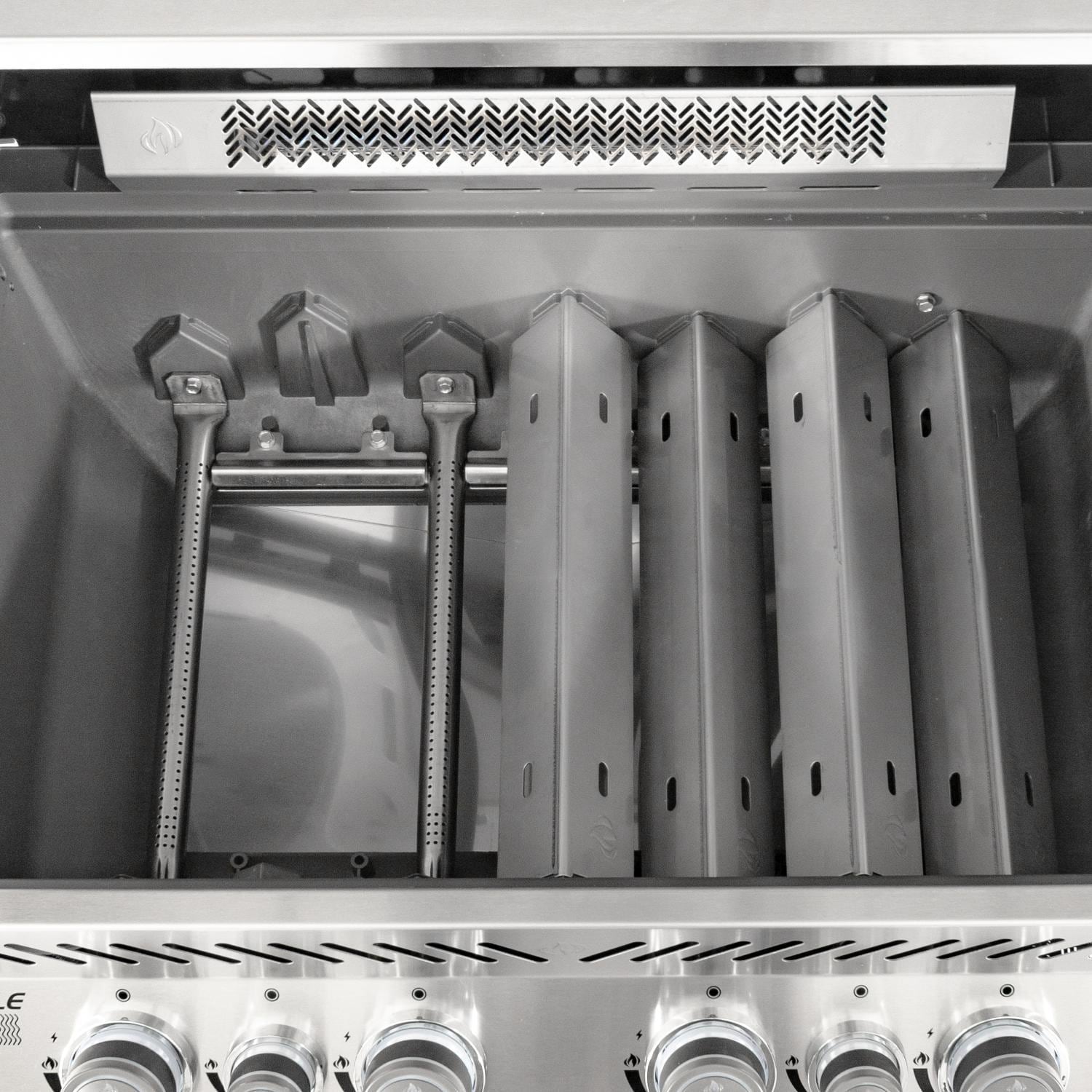 Parrilla de gas propano Napoleon Prestige 500 con quemador trasero infrarrojo y quemador lateral infrarrojo y kit de asador-P500RSIBPSS-3