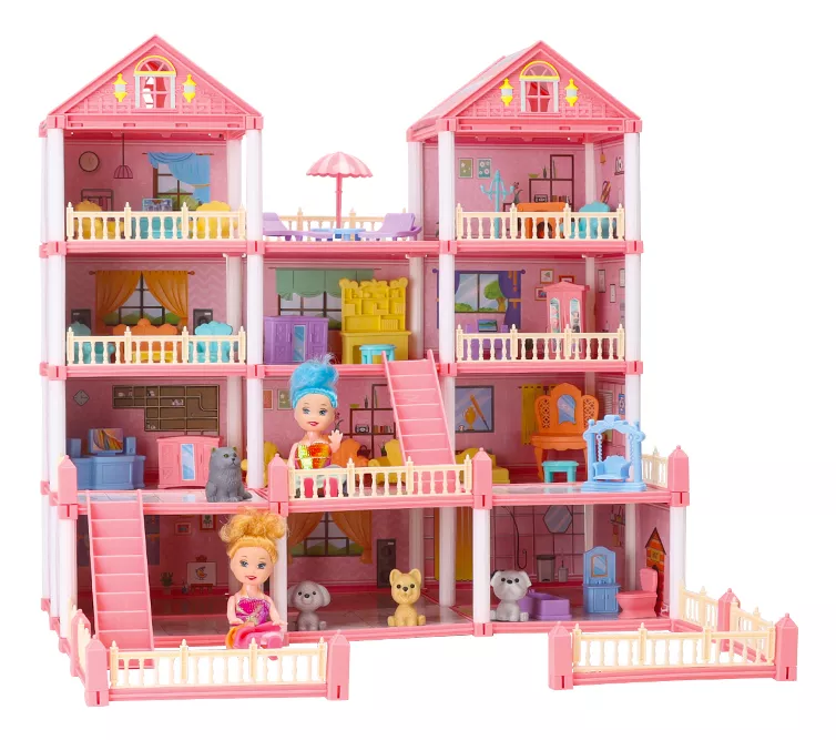 Casa De Muñecas Led Con Muebles Castillo De Princesa 4 Capas