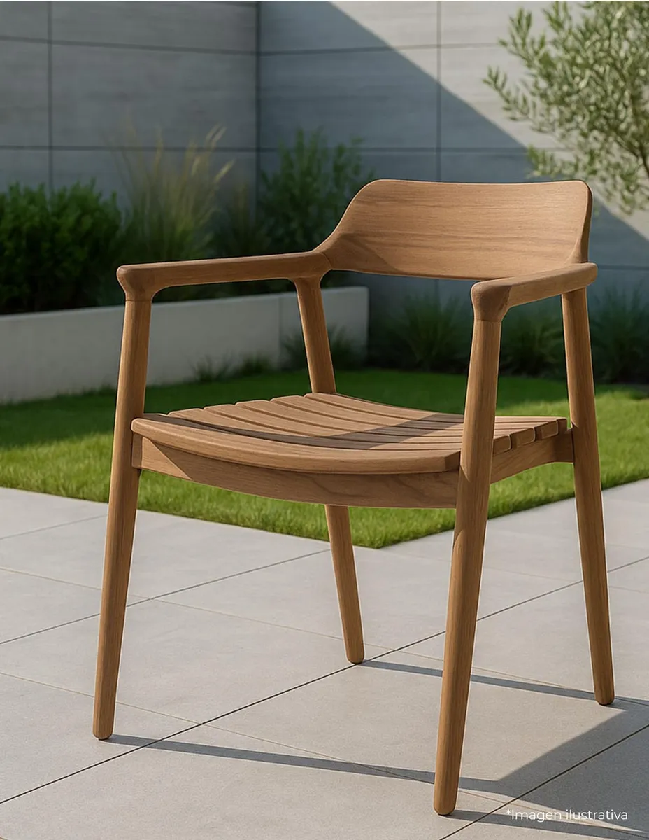 Silla Jard&iacute;n Comedor De Madera De Teka Solida Apoyabrazos Madera