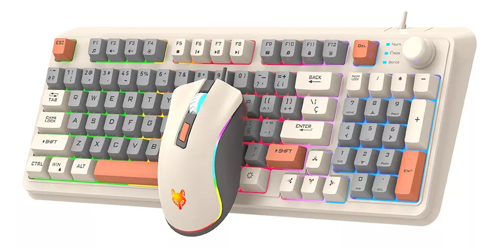 Free Wolf K820 kit De Teclado Y Mouse En Espa&ntilde;ol Con Cable Mouse Blanco Teclado Blanco