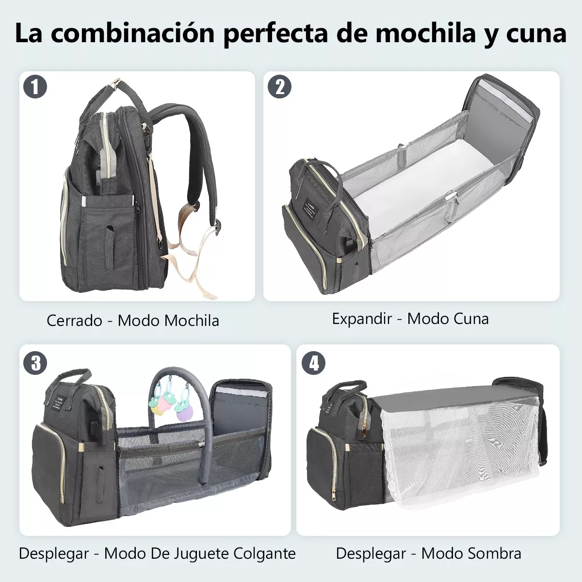 Pañalera Mochila Impermeable Usb Cargo Mosquitero Y Juguete